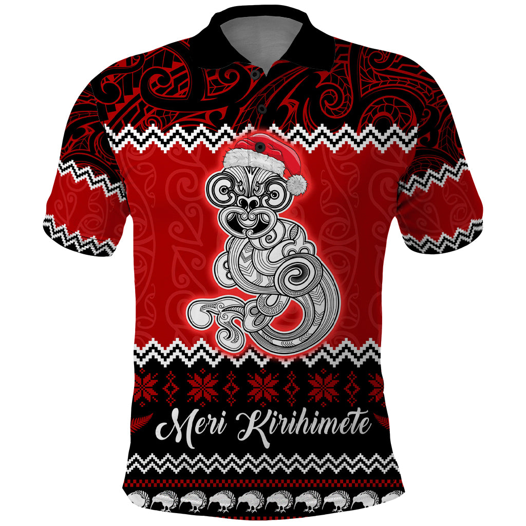 Personalised New Zealand Christmas Polo Shirt Maori Tiki Meri Kirihimete LT9 Red - Polynesian Pride