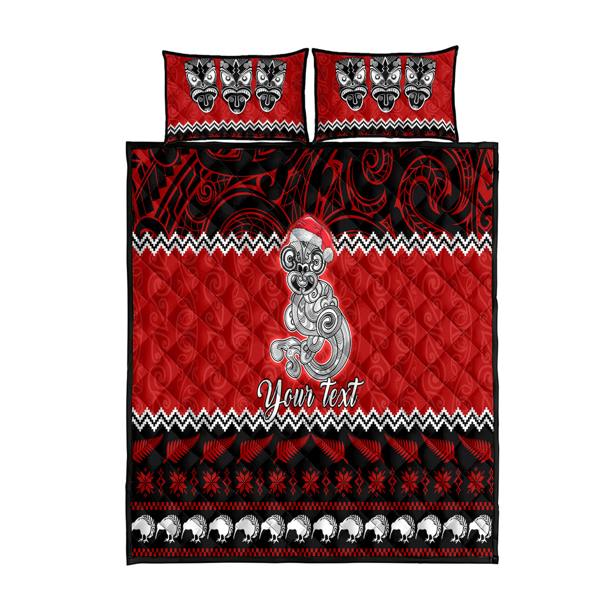 Personalised New Zealand Christmas Quilt Bed Set Maori Tiki Meri Kirihimete LT9 Red - Polynesian Pride