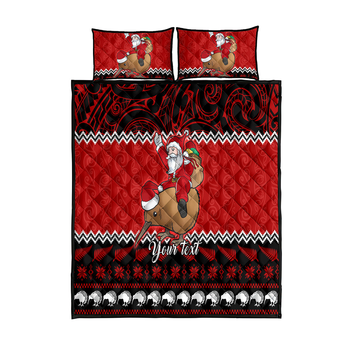 Personalised New Zealand Christmas Quilt Bed Set Kiwi Santa Claus Maori Meri Kirihimete LT9 Red - Polynesian Pride