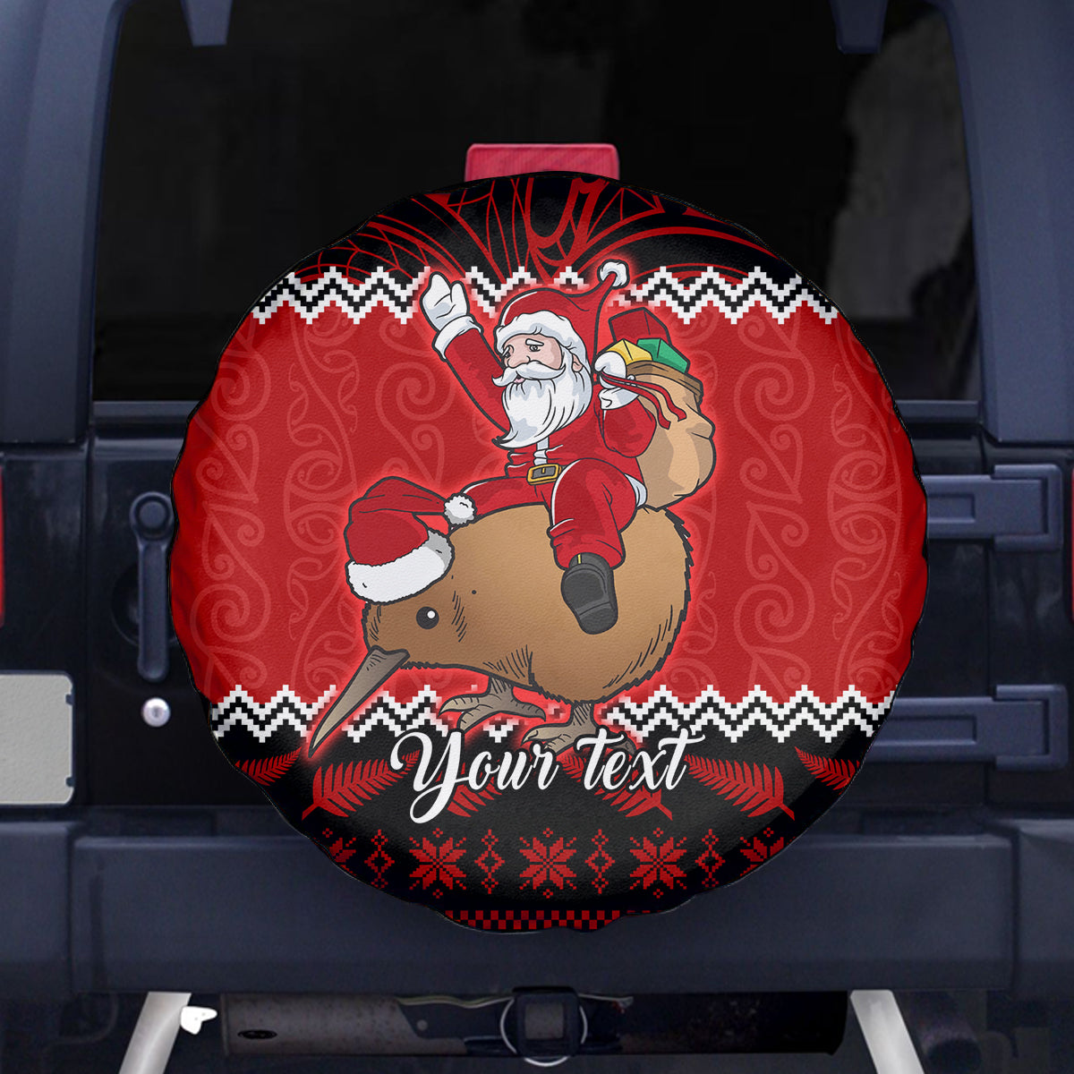 Personalised New Zealand Christmas Spare Tire Cover Kiwi Santa Claus Maori Meri Kirihimete LT9 Red - Polynesian Pride