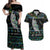 Personalised New Zealand Christmas Couples Matching Off Shoulder Maxi Dress and Hawaiian Shirt Maori Fern Manaia Meri Kirihimete with Papaua Shell LT9 Black - Polynesian Pride