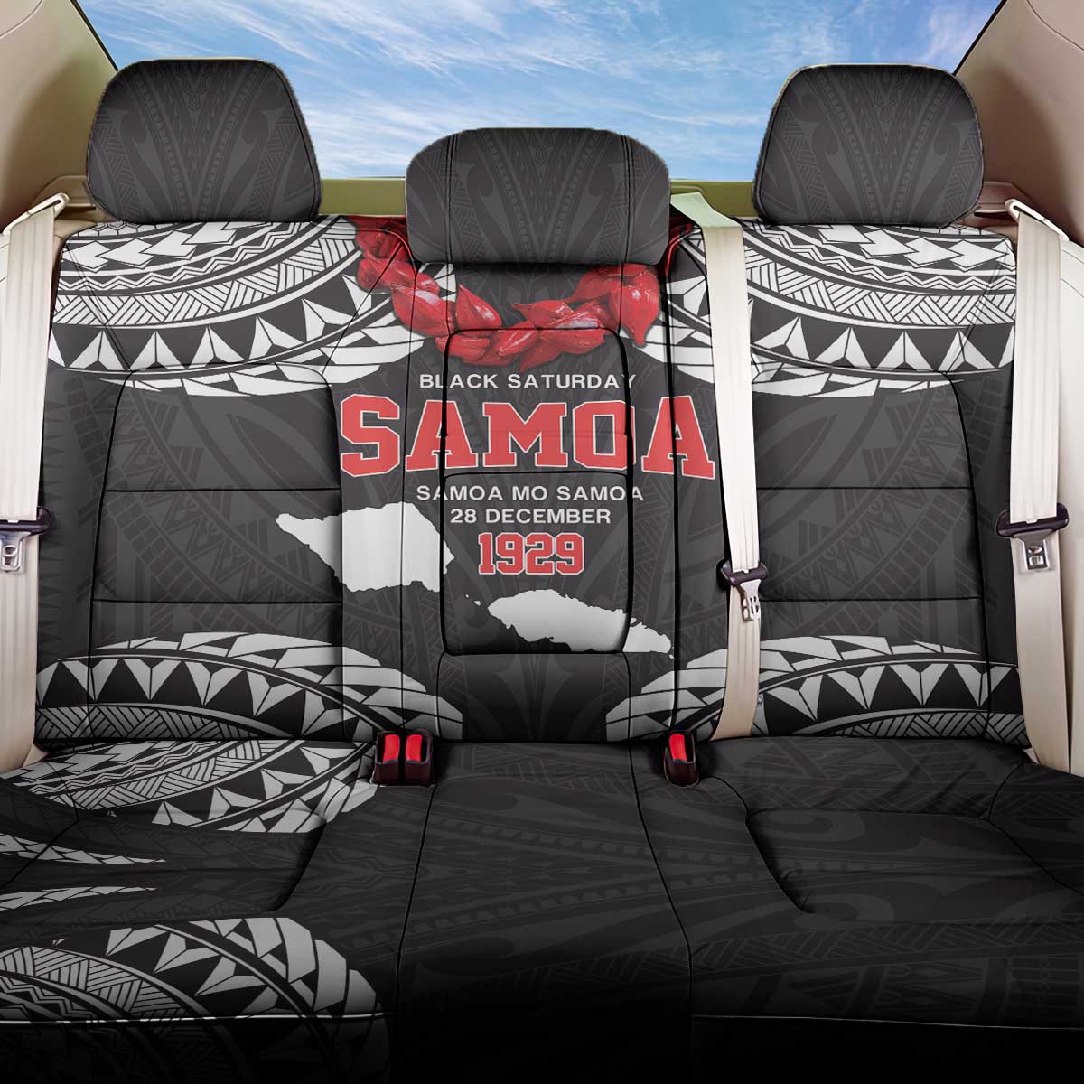 Samoa Black Saturday Back Car Seat Cover Samoa mo Samoa with Black Ula Fala LT9 One Size Black - Polynesian Pride