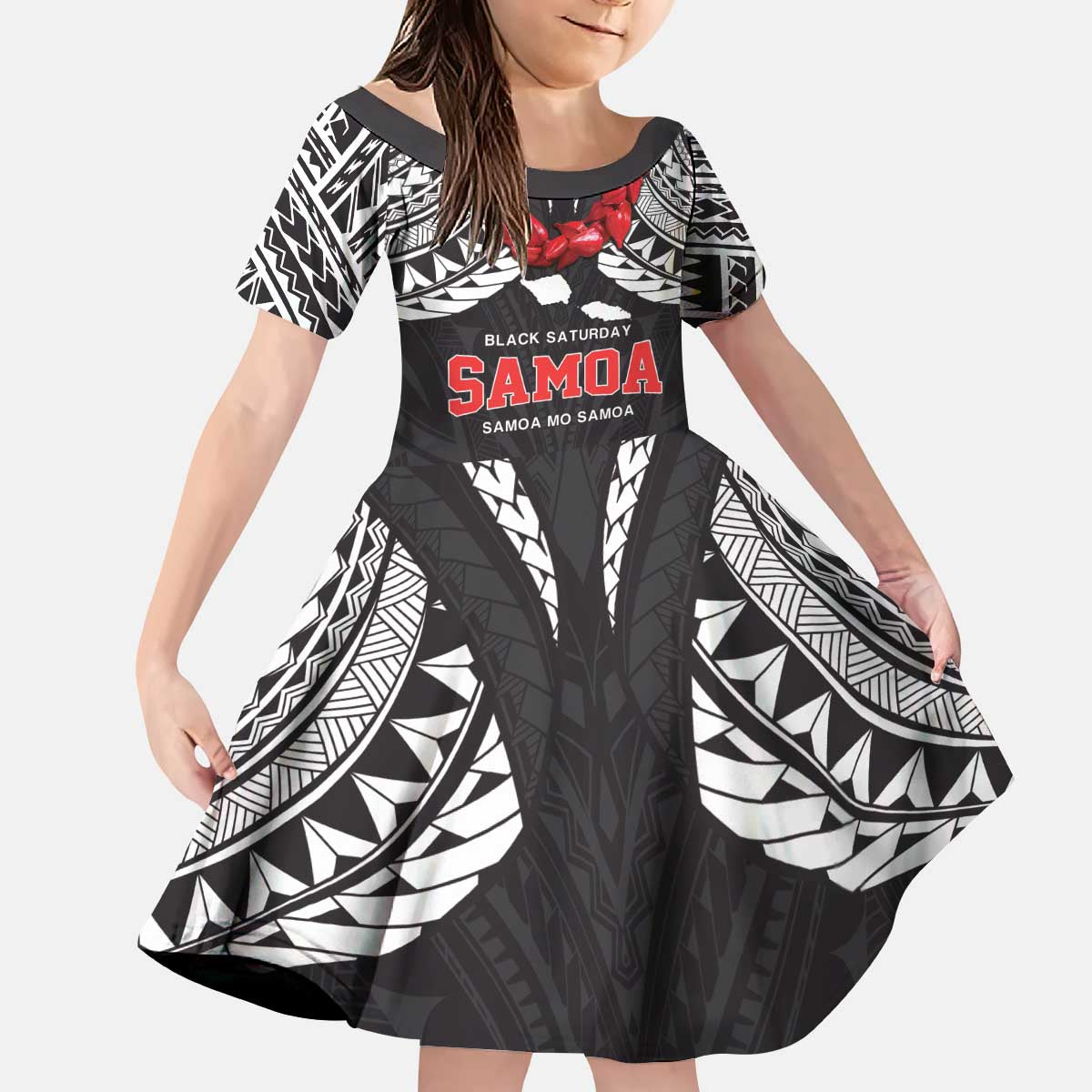 Samoa Black Saturday Kid Short Sleeve Dress Samoa mo Samoa with Black Ula Fala