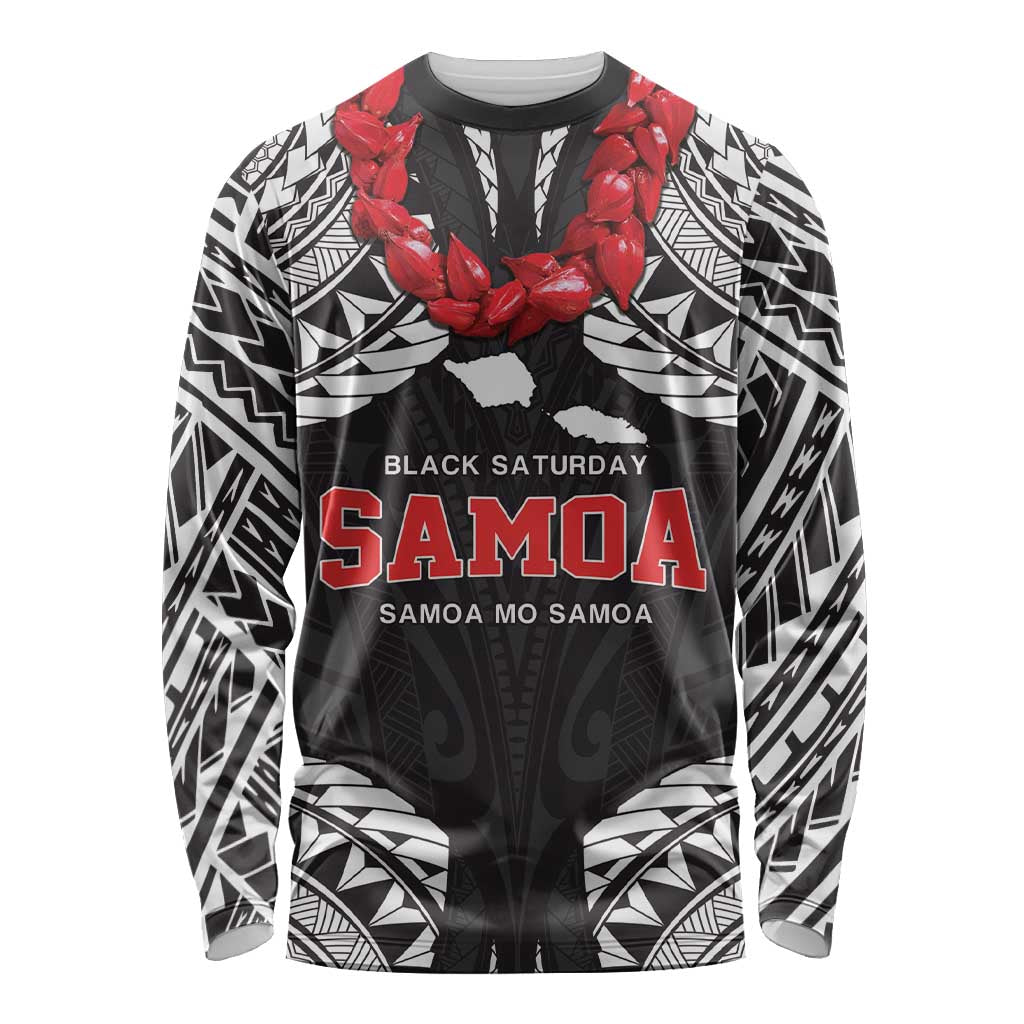 Samoa Black Saturday Long Sleeve Shirt Samoa mo Samoa with Black Ula Fala LT9 Unisex Black - Polynesian Pride