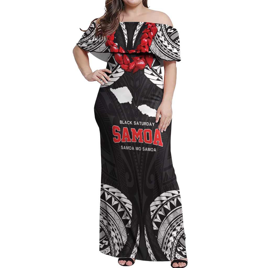 Samoa Black Saturday Off Shoulder Maxi Dress Samoa mo Samoa with Black Ula Fala LT9 Women Black - Polynesian Pride