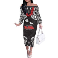 Samoa Black Saturday Off The Shoulder Long Sleeve Dress Samoa mo Samoa with Black Ula Fala LT9 Women Black - Polynesian Pride