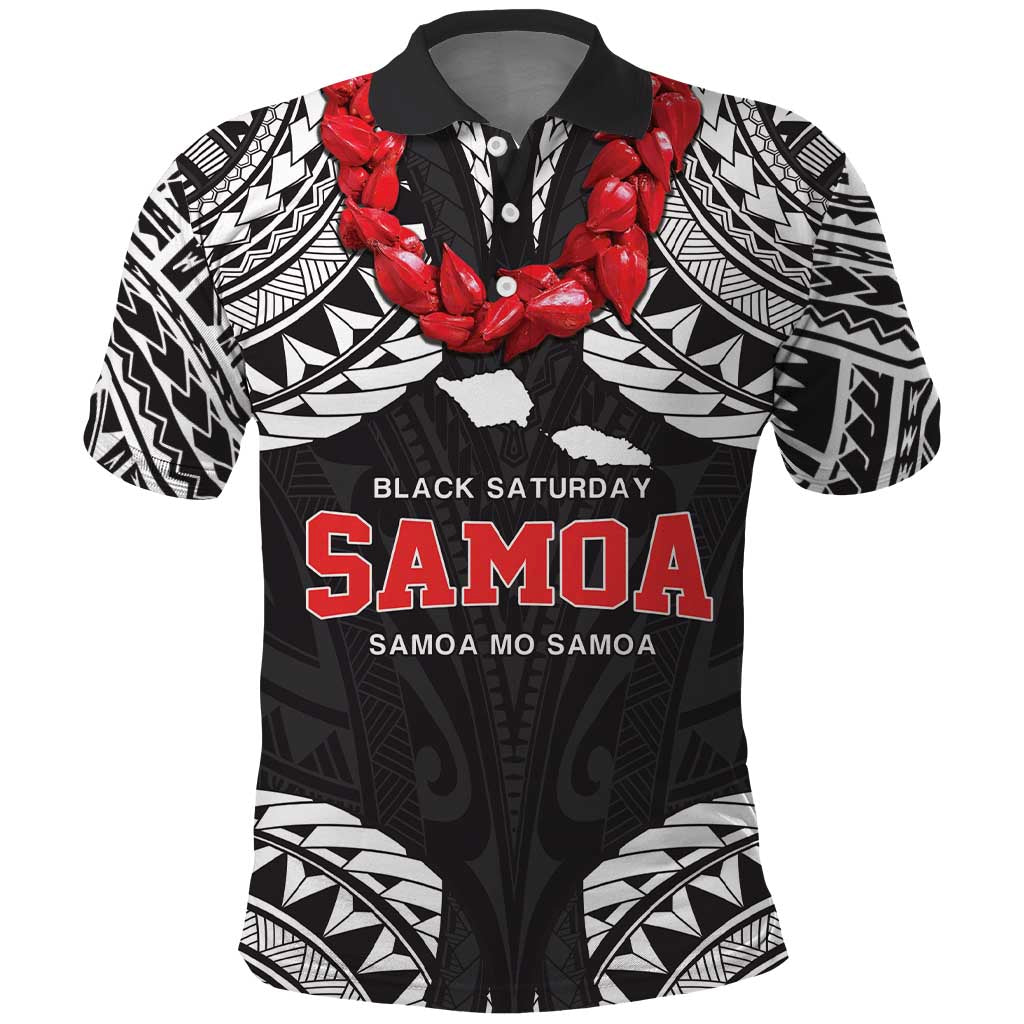 Samoa Black Saturday Polo Shirt Samoa mo Samoa with Black Ula Fala LT9 Black - Polynesian Pride
