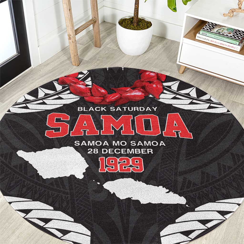 Samoa Black Saturday Round Carpet Samoa mo Samoa with Black Ula Fala LT9 Black - Polynesian Pride