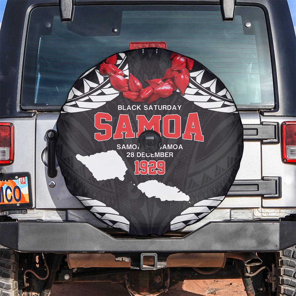 Samoa Black Saturday Spare Tire Cover Samoa mo Samoa with Black Ula Fala LT9 Black - Polynesian Pride