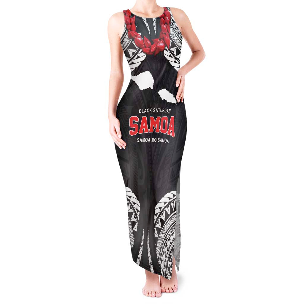 Samoa Black Saturday Tank Maxi Dress Samoa mo Samoa with Black Ula Fala LT9 Women Black - Polynesian Pride