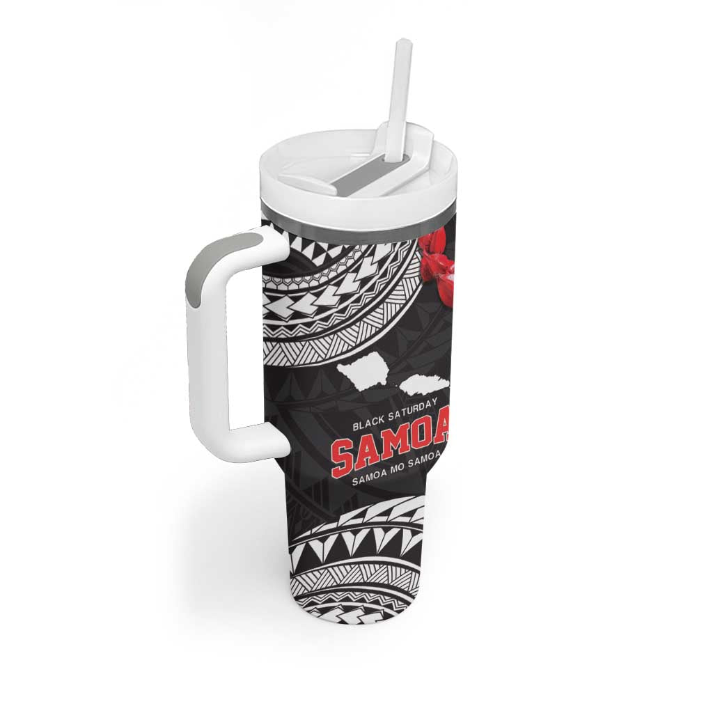 Samoa Black Saturday Tumbler With Handle Samoa mo Samoa with Black Ula Fala LT9 - Polynesian Pride