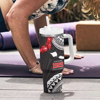 Samoa Black Saturday Tumbler With Handle Samoa mo Samoa with Black Ula Fala LT9 - Polynesian Pride