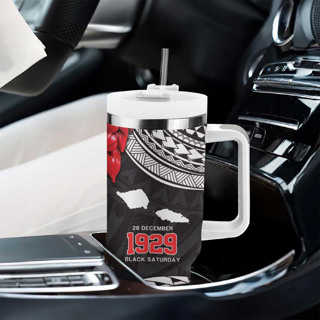 Samoa Black Saturday Tumbler With Handle Samoa mo Samoa with Black Ula Fala LT9 - Polynesian Pride