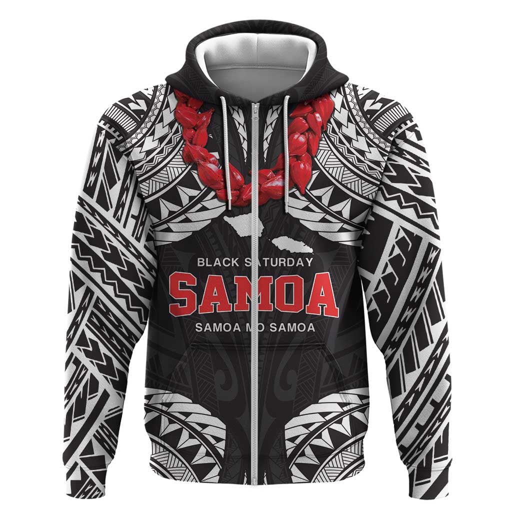Samoa Black Saturday Zip Hoodie Samoa mo Samoa with Black Ula Fala LT9 Zip Hoodie Black - Polynesian Pride