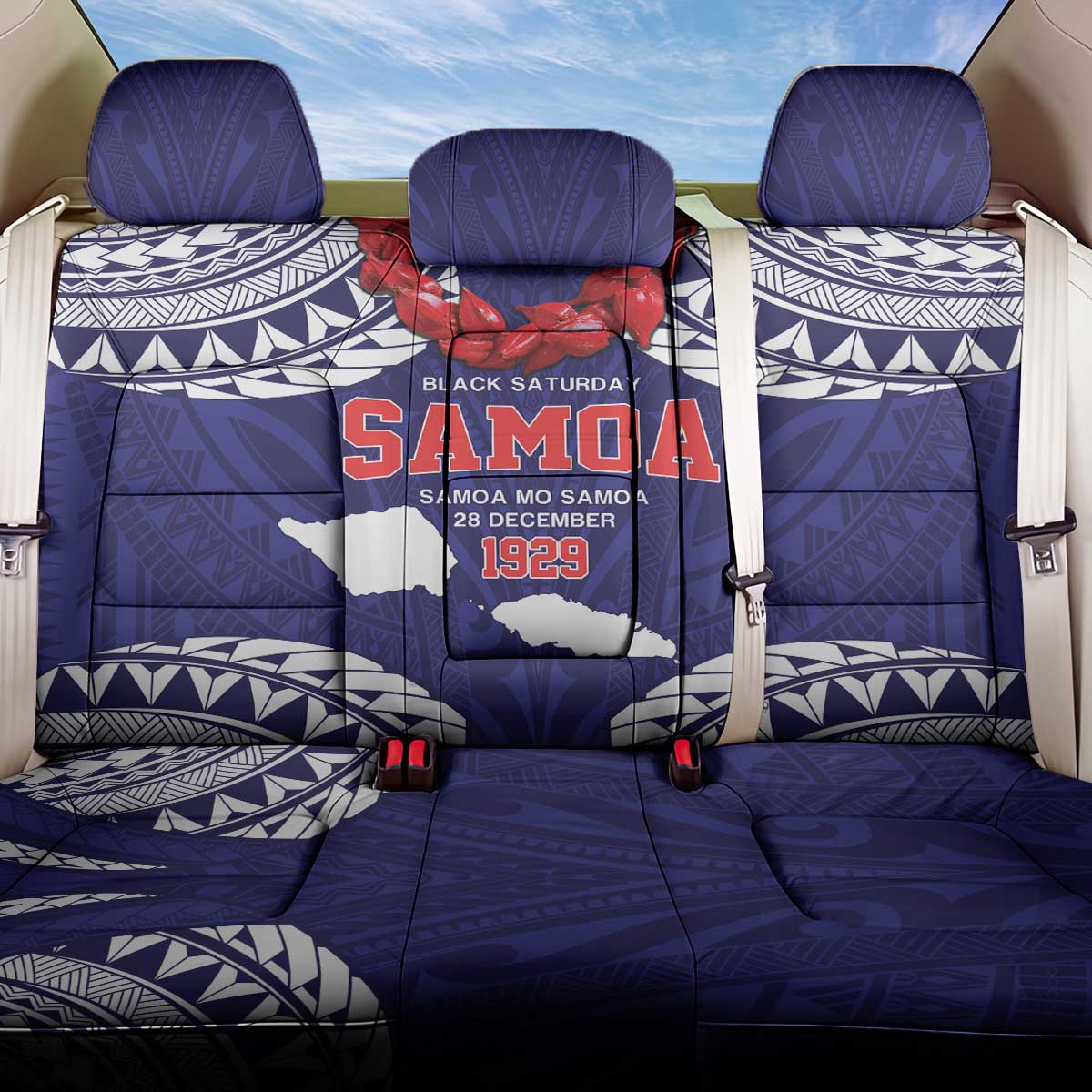 Samoa Black Saturday Back Car Seat Cover Samoa mo Samoa with Blue Ula Fala LT9 One Size Blue - Polynesian Pride