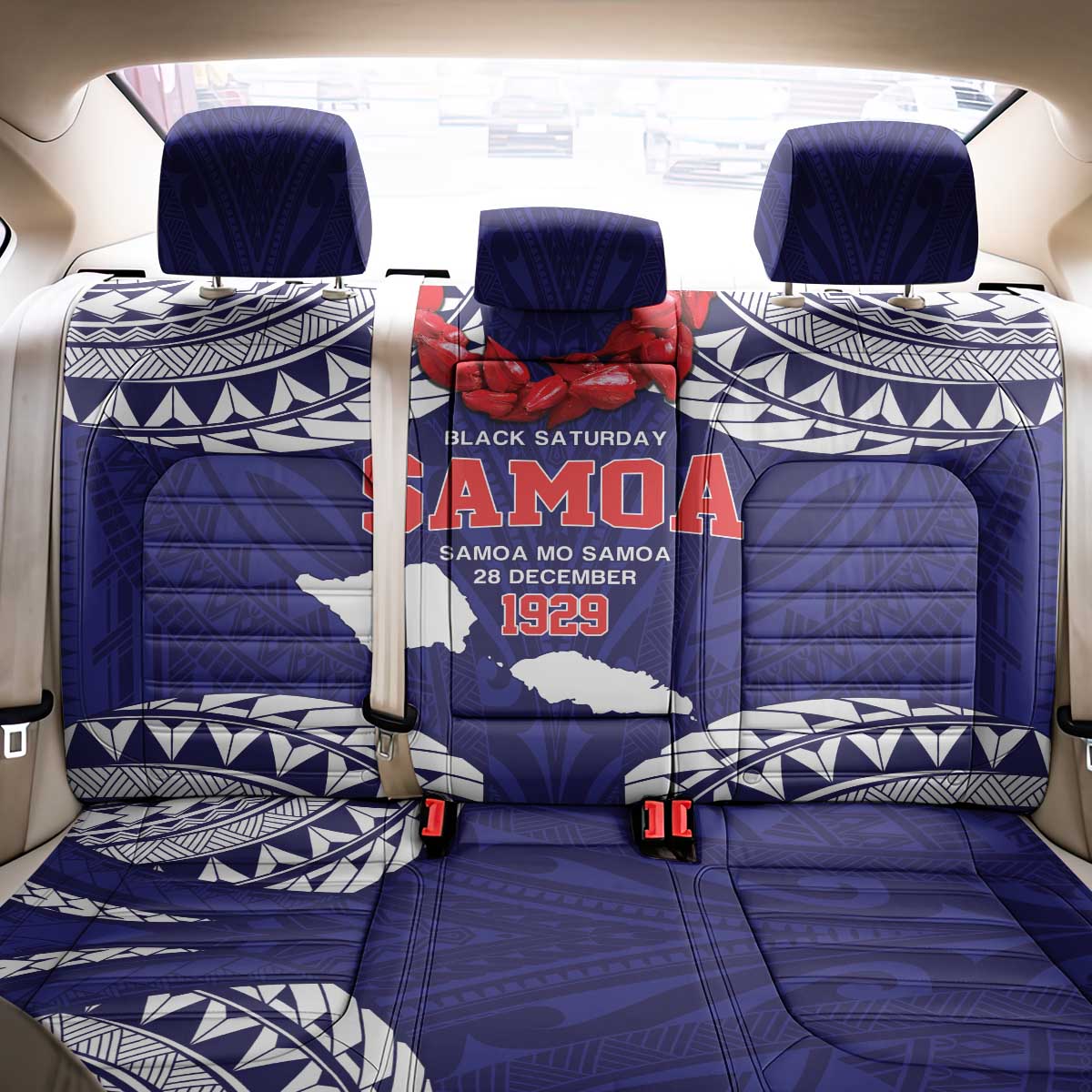 Samoa Black Saturday Back Car Seat Cover Samoa mo Samoa with Blue Ula Fala LT9 - Polynesian Pride