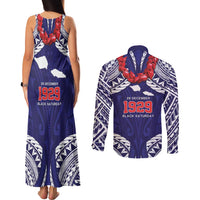 Samoa Black Saturday Couples Matching Tank Maxi Dress and Long Sleeve Button Shirt Samoa mo Samoa with Blue Ula Fala LT9 - Polynesian Pride