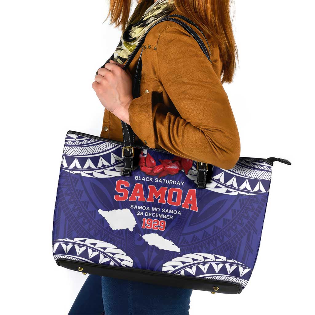 Samoa Black Saturday Leather Tote Bag Samoa mo Samoa with Blue Ula Fala LT9 Blue - Polynesian Pride