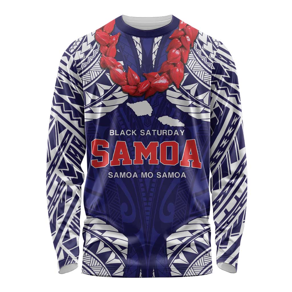 Samoa Black Saturday Long Sleeve Shirt Samoa mo Samoa with Blue Ula Fala LT9 Unisex Blue - Polynesian Pride