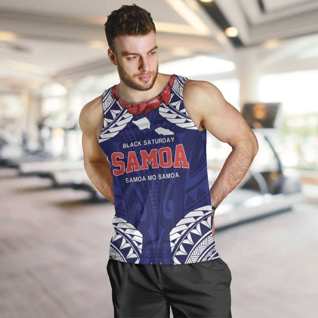 Samoa Black Saturday Men Tank Top Samoa mo Samoa with Blue Ula Fala LT9 Blue - Polynesian Pride