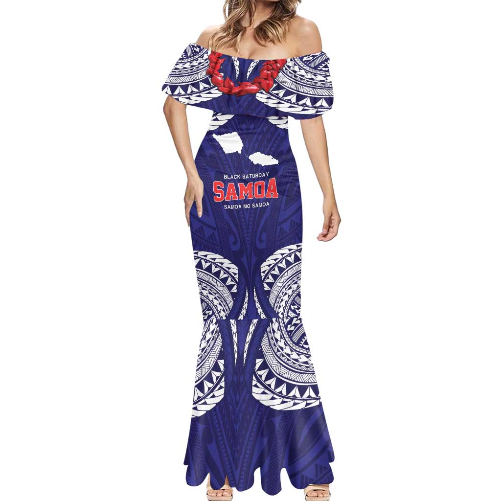 Samoa Black Saturday Mermaid Dress Samoa mo Samoa with Blue Ula Fala LT9 - Polynesian Pride