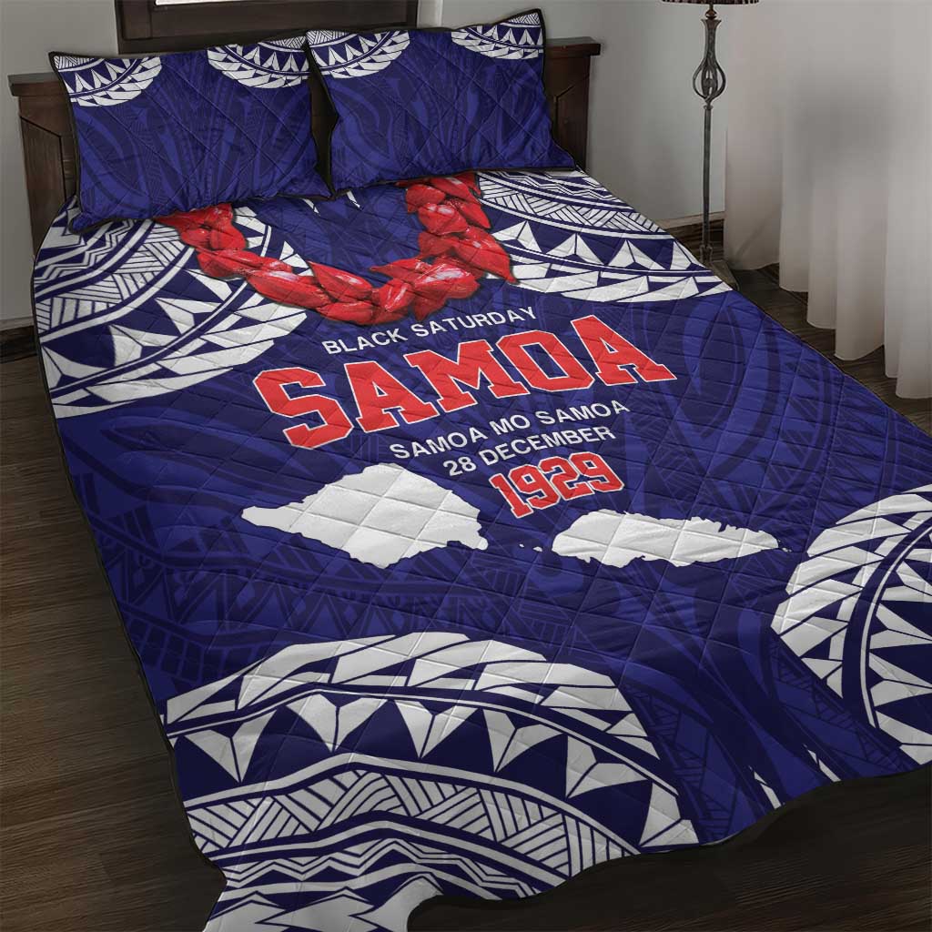 Samoa Black Saturday Quilt Bed Set Samoa mo Samoa with Blue Ula Fala LT9 Blue - Polynesian Pride