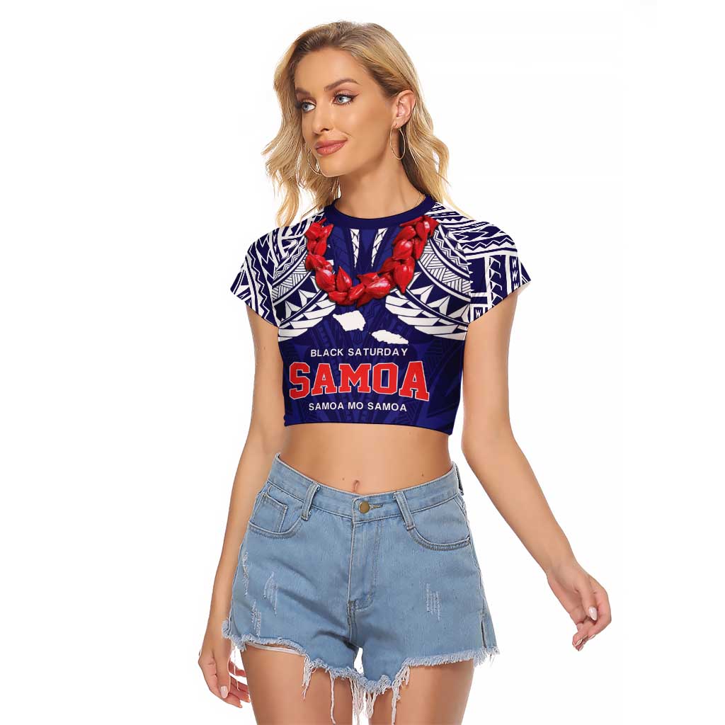 Samoa Black Saturday Raglan Cropped T Shirt Samoa mo Samoa with Blue Ula Fala LT9 Female Blue - Polynesian Pride
