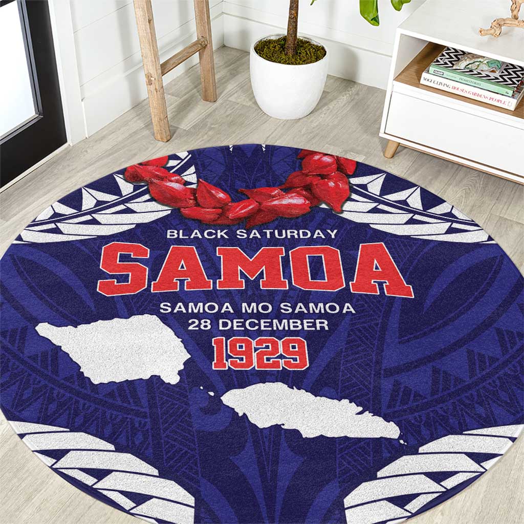 Samoa Black Saturday Round Carpet Samoa mo Samoa with Blue Ula Fala LT9 Blue - Polynesian Pride