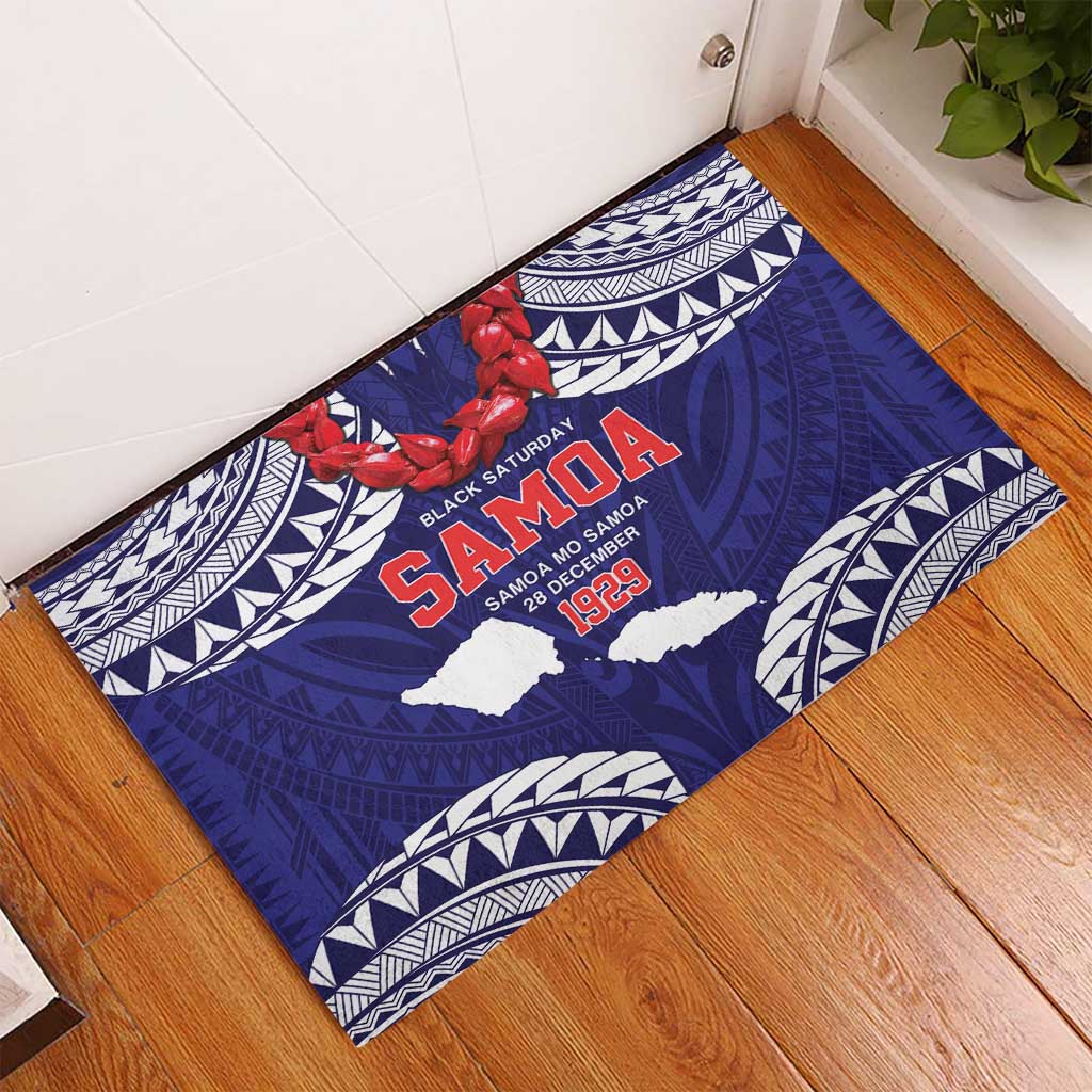 Samoa Black Saturday Rubber Doormat Samoa mo Samoa with Blue Ula Fala LT9 - Polynesian Pride