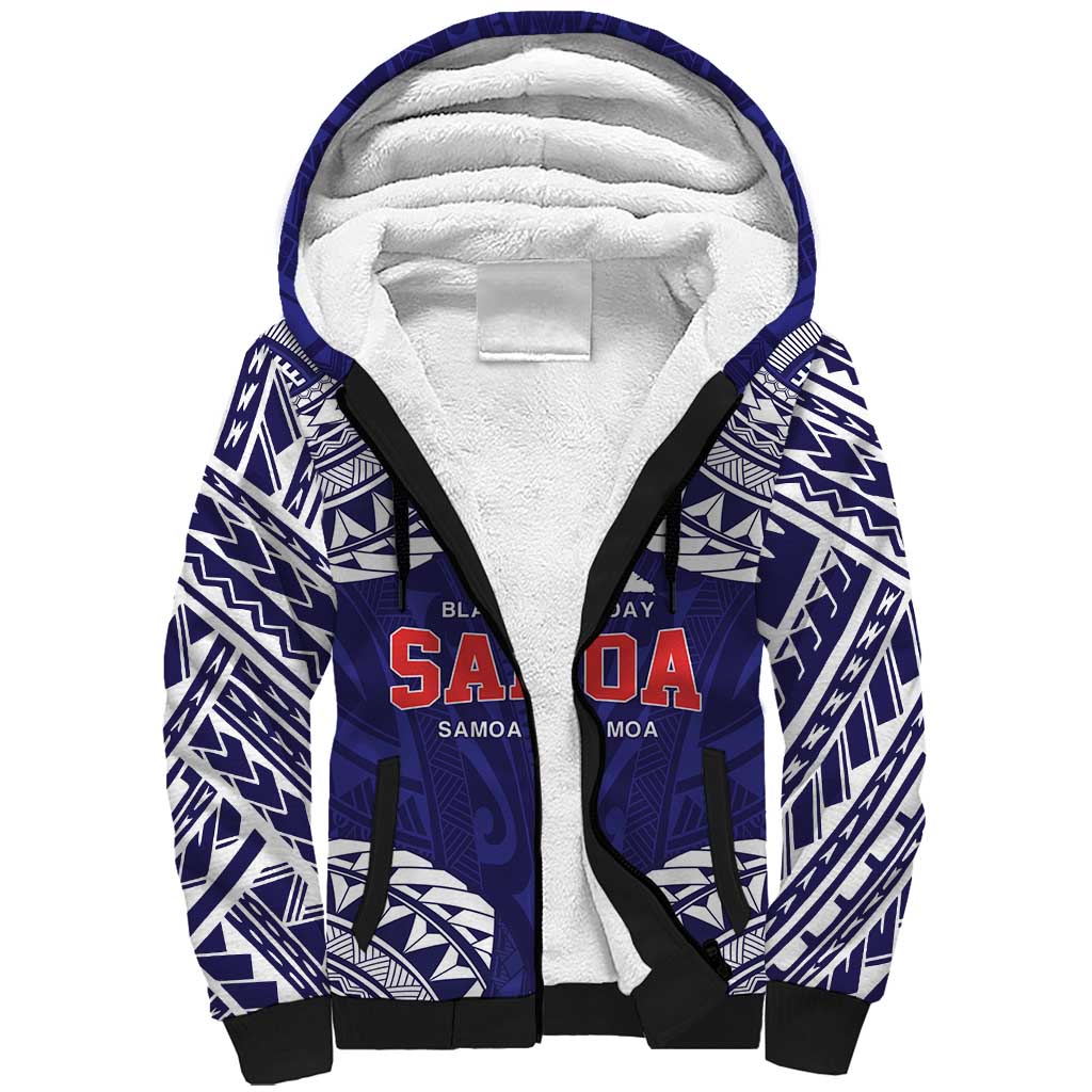 Samoa Black Saturday Sherpa Hoodie Samoa mo Samoa with Blue Ula Fala LT9 Unisex Blue - Polynesian Pride