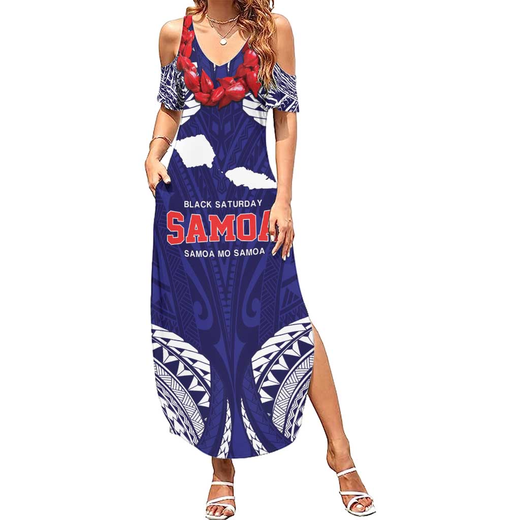 Samoa Black Saturday Summer Maxi Dress Samoa mo Samoa with Blue Ula Fala LT9 Women Blue - Polynesian Pride