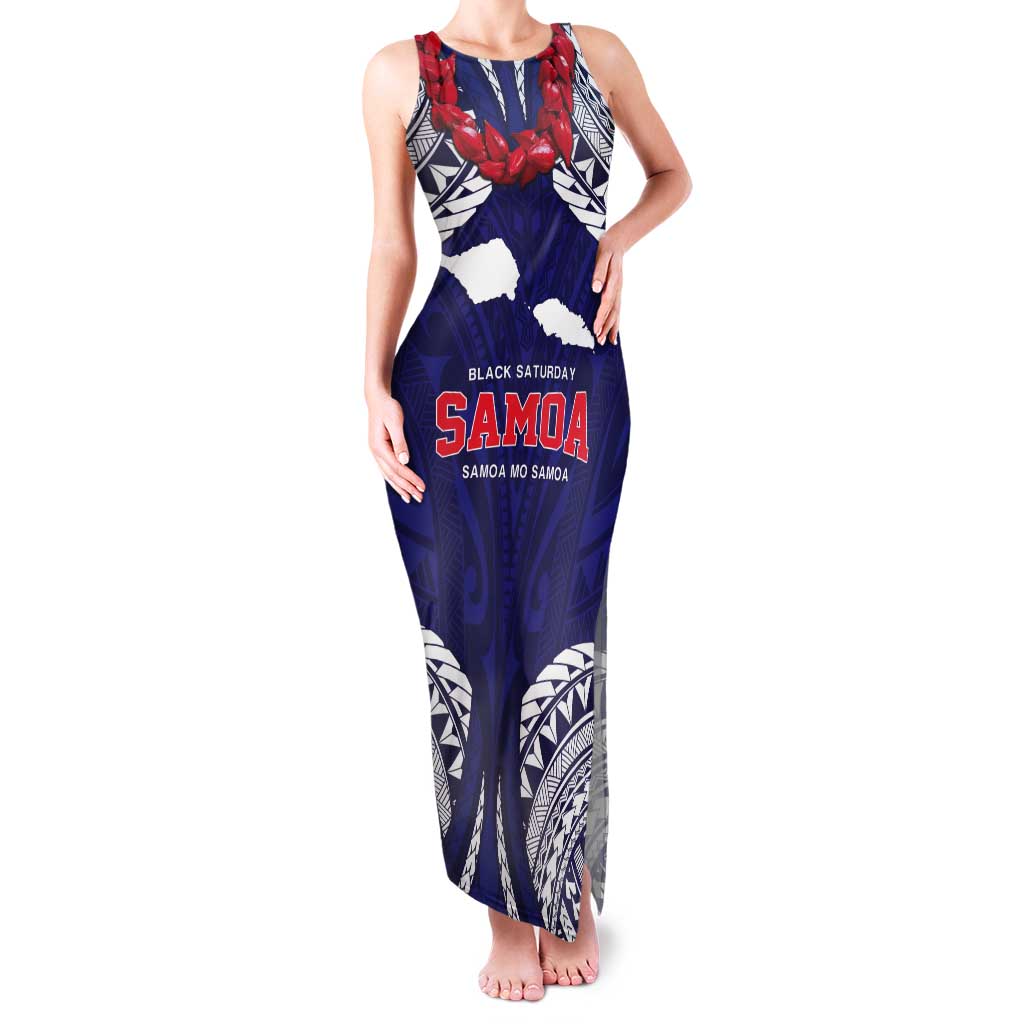 Samoa Black Saturday Tank Maxi Dress Samoa mo Samoa with Blue Ula Fala LT9 Women Blue - Polynesian Pride