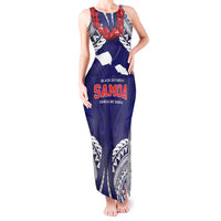 Samoa Black Saturday Tank Maxi Dress Samoa mo Samoa with Blue Ula Fala LT9 Women Blue - Polynesian Pride