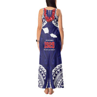 Samoa Black Saturday Tank Maxi Dress Samoa mo Samoa with Blue Ula Fala LT9 - Polynesian Pride
