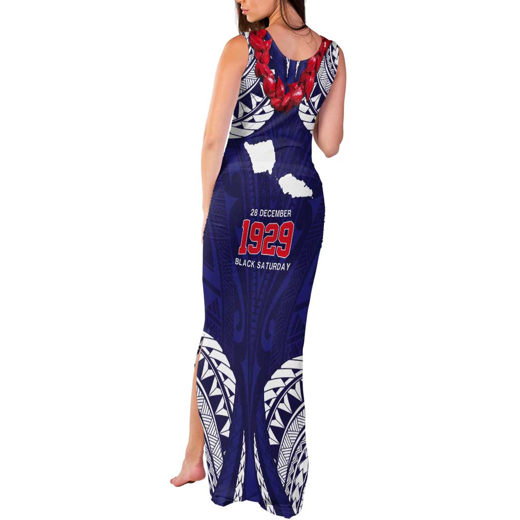 Samoa Black Saturday Tank Maxi Dress Samoa mo Samoa with Blue Ula Fala LT9 - Polynesian Pride