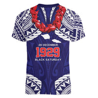 Samoa Black Saturday Women V-Neck T-Shirt Samoa mo Samoa with Blue Ula Fala LT9 - Polynesian Pride