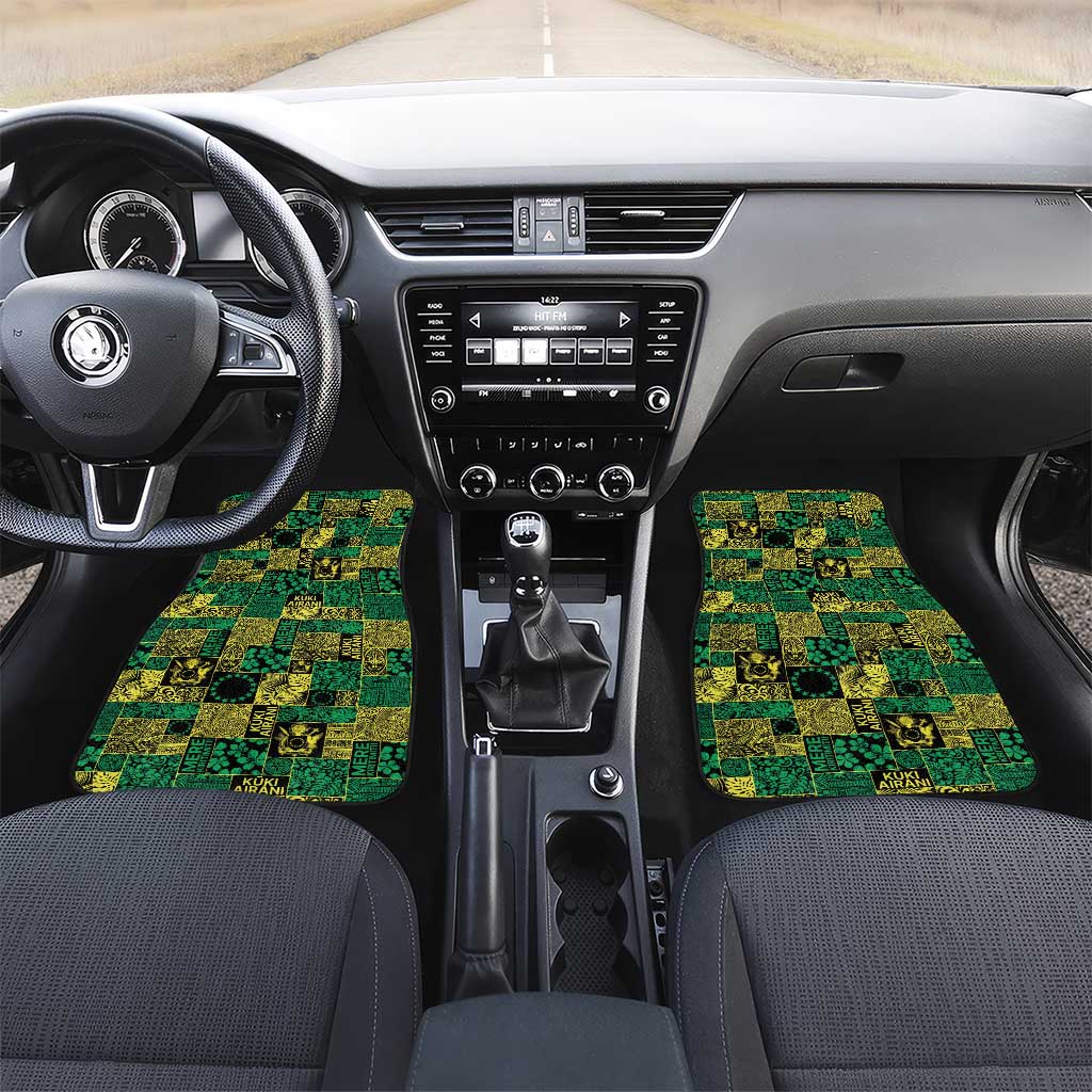 Cook Islands Mere Kiritimiti Car Mats Pacific Patchwork Xmas Vibes LT9 Set 2pcs - Front Green - Polynesian Pride