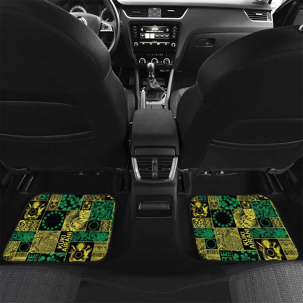 Cook Islands Mere Kiritimiti Car Mats Pacific Patchwork Xmas Vibes LT9 Set 2pcs - Back Green - Polynesian Pride