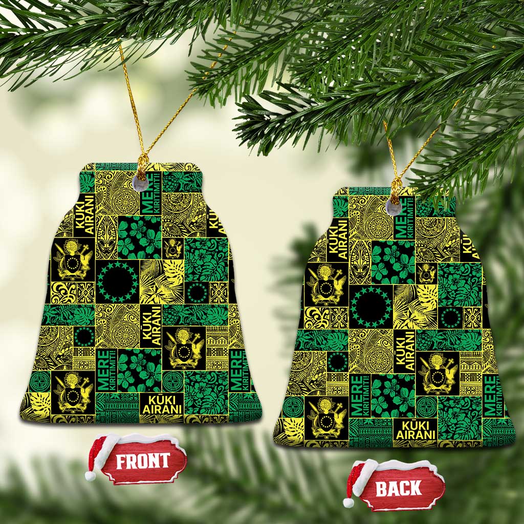 Cook Islands Mere Kiritimiti Ceramic Ornament Pacific Patchwork Xmas Vibes LT9 Bell Flake Green - Polynesian Pride