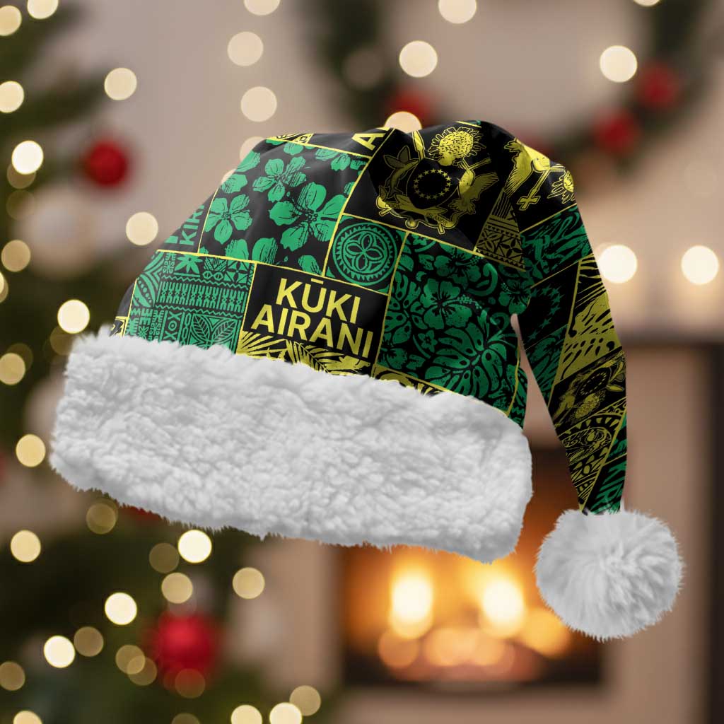 Cook Islands Mere Kiritimiti Christmas Santa Hat Pacific Patchwork Xmas Vibes LT9 With Fur Green - Polynesian Pride