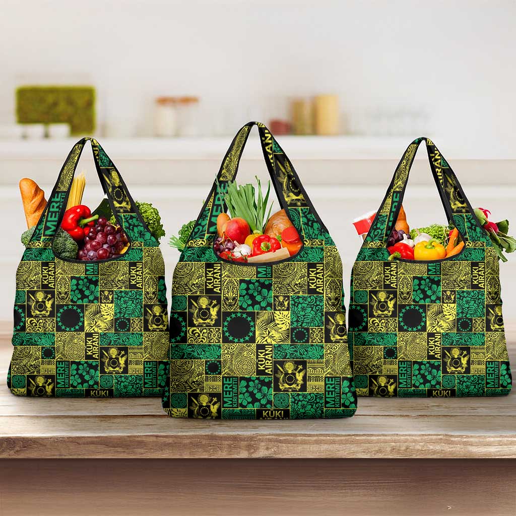Cook Islands Mere Kiritimiti Grocery Bag Pacific Patchwork Xmas Vibes LT9 3-pack One Size Green - Polynesian Pride