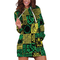 Cook Islands Mere Kiritimiti Hoodie Dress Pacific Patchwork Xmas Vibes LT9 Green - Polynesian Pride