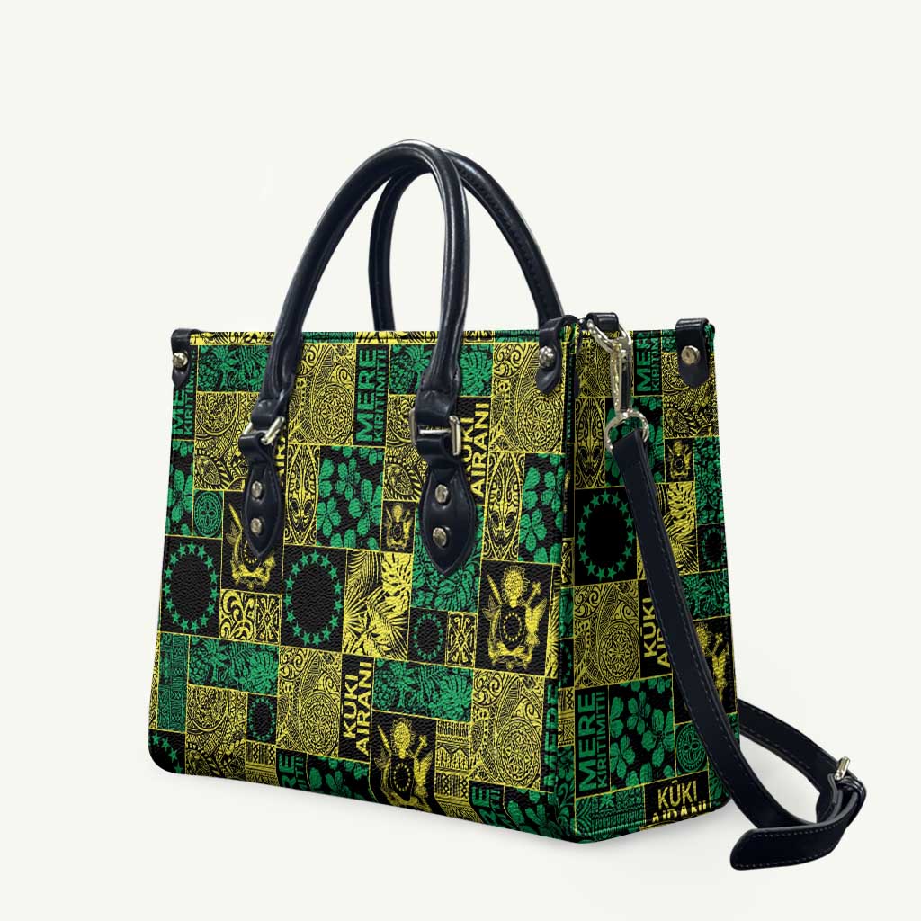 Cook Islands Mere Kiritimiti Leather Bag Pacific Patchwork Xmas Vibes LT9 Green - Polynesian Pride