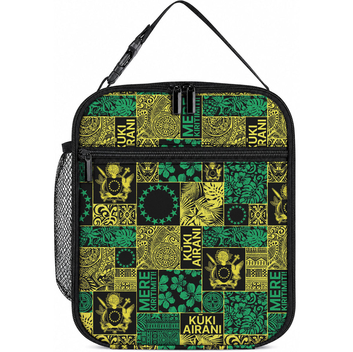 Cook Islands Mere Kiritimiti Lunch Bag Pacific Patchwork Xmas Vibes LT9 10.2 × 8.3 × 4.3 inch Green - Polynesian Pride