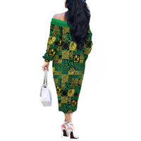 Cook Islands Mere Kiritimiti Off The Shoulder Long Sleeve Dress Pacific Patchwork Xmas Vibes LT9 - Polynesian Pride