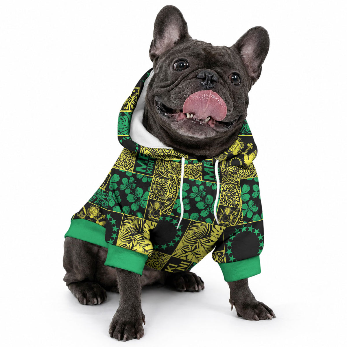 Cook Islands Mere Kiritimiti Pet Hoodie Pacific Patchwork Xmas Vibes LT9 - Polynesian Pride