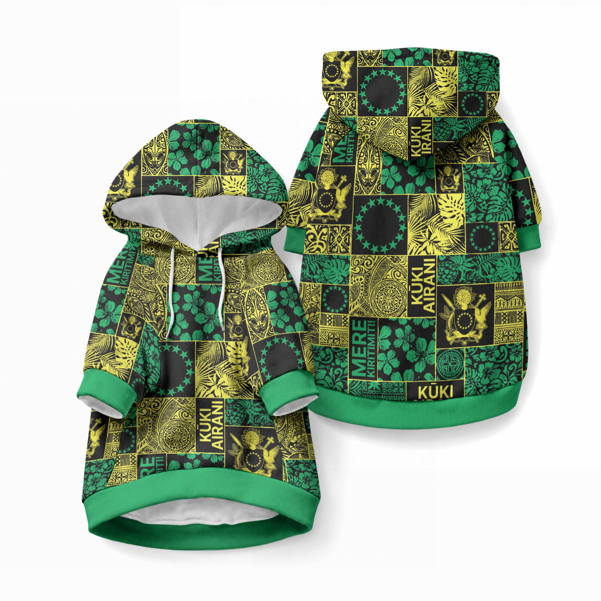 Cook Islands Mere Kiritimiti Pet Hoodie Pacific Patchwork Xmas Vibes LT9 Pullover Green - Polynesian Pride
