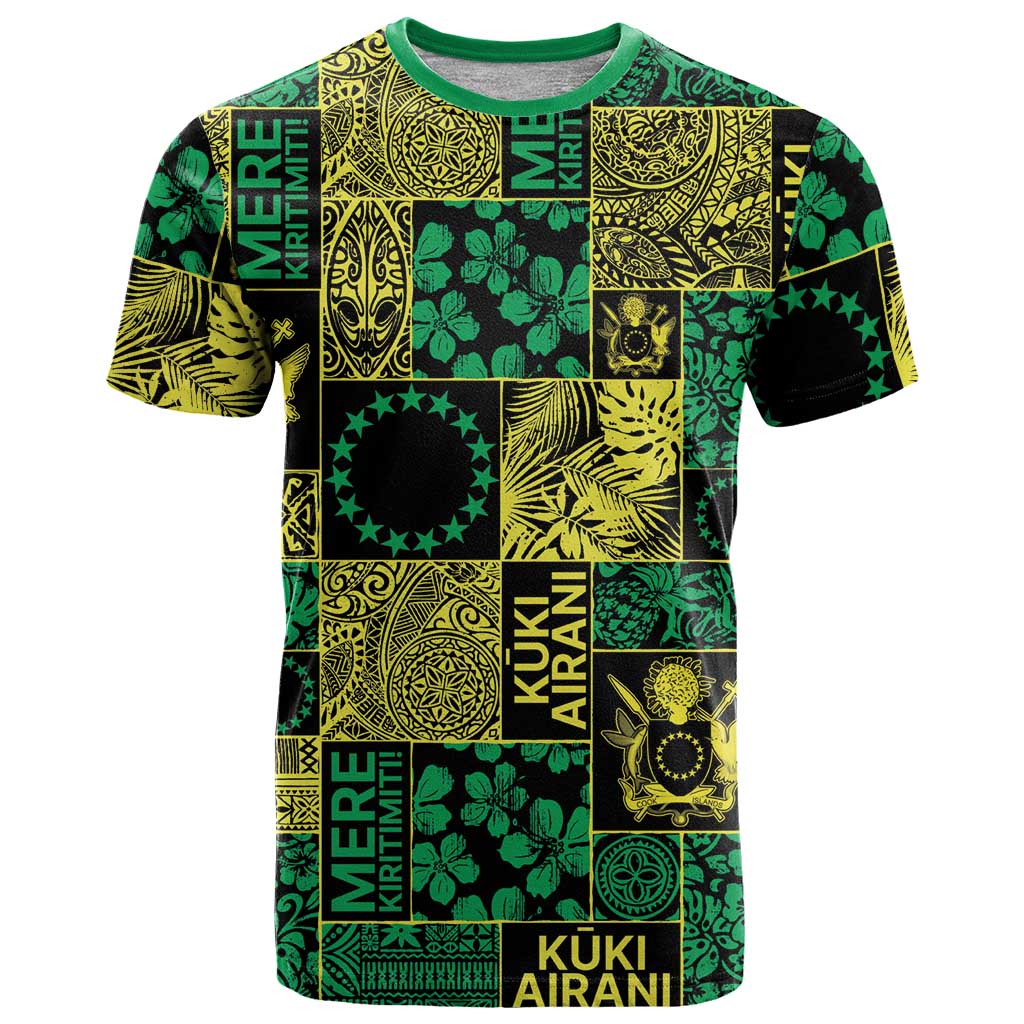 Cook Islands Mere Kiritimiti T Shirt Pacific Patchwork Xmas Vibes LT9 Green - Polynesian Pride