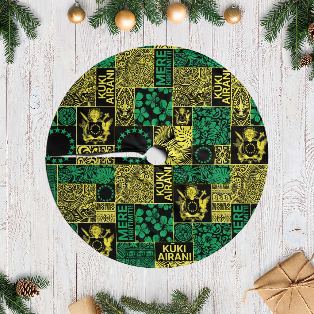 Cook Islands Mere Kiritimiti Tree Skirt Pacific Patchwork Xmas Vibes LT9 Casual Green - Polynesian Pride