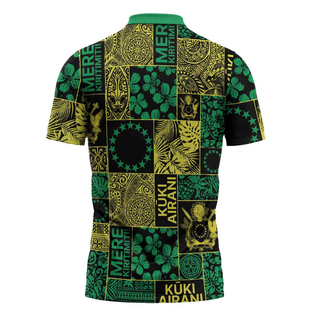 Cook Islands Mere Kiritimiti Zipper Polo Shirt Pacific Patchwork Xmas Vibes LT9 - Polynesian Pride